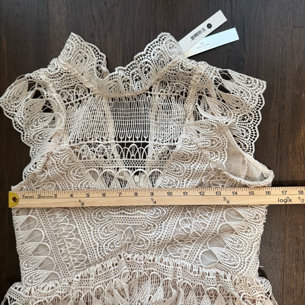 AQUA NWT Lace Tiered Mini Dress Size L Canvas Cottagecore Prairie Victorian Boho - Picture 11 of 16